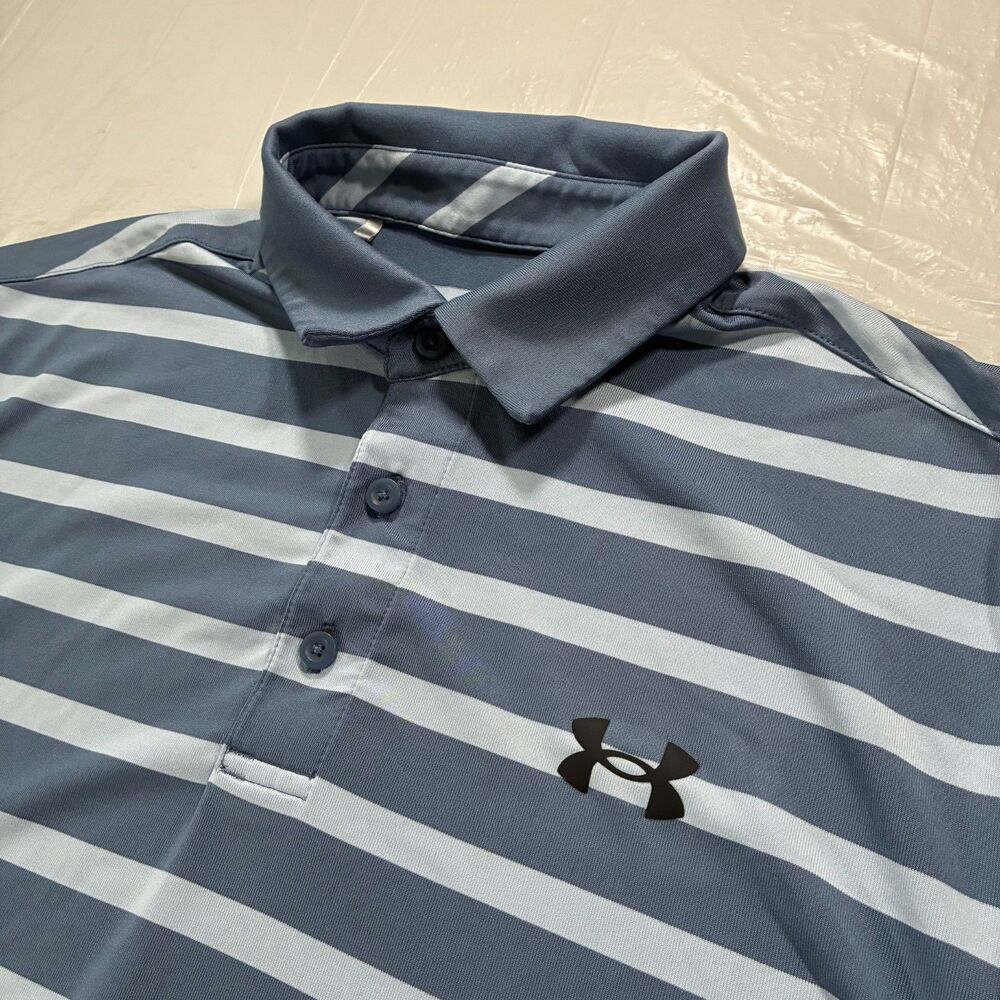 Under Armour The Playoff Polo Grey Striped Men's Medium Golf